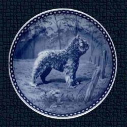 Danish Blue Porcelain Bouvier Plate - Bouvier at Fence